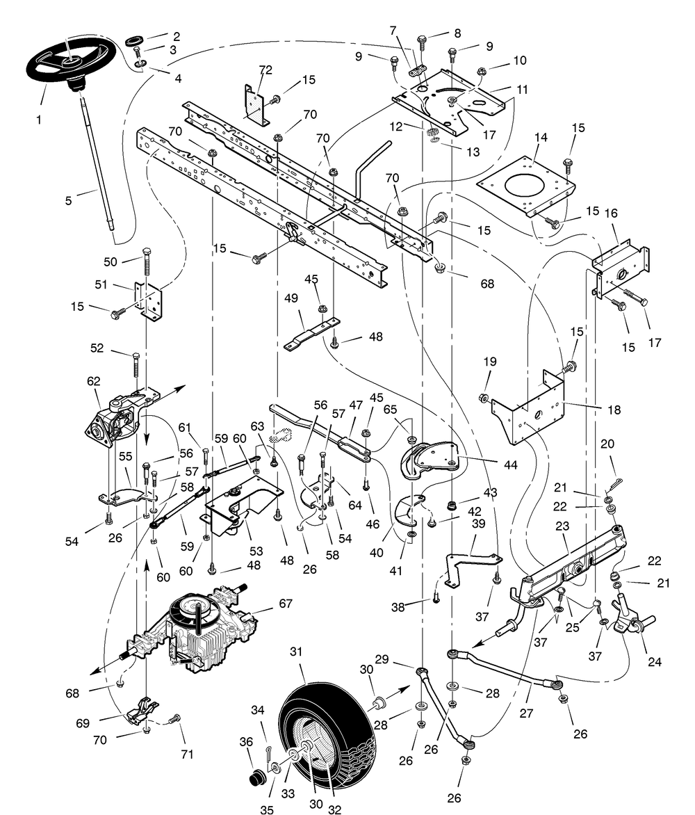 Steering Diagram and Parts List for 468600X43A 2004 Briggs and Stratton Lawn Tractor